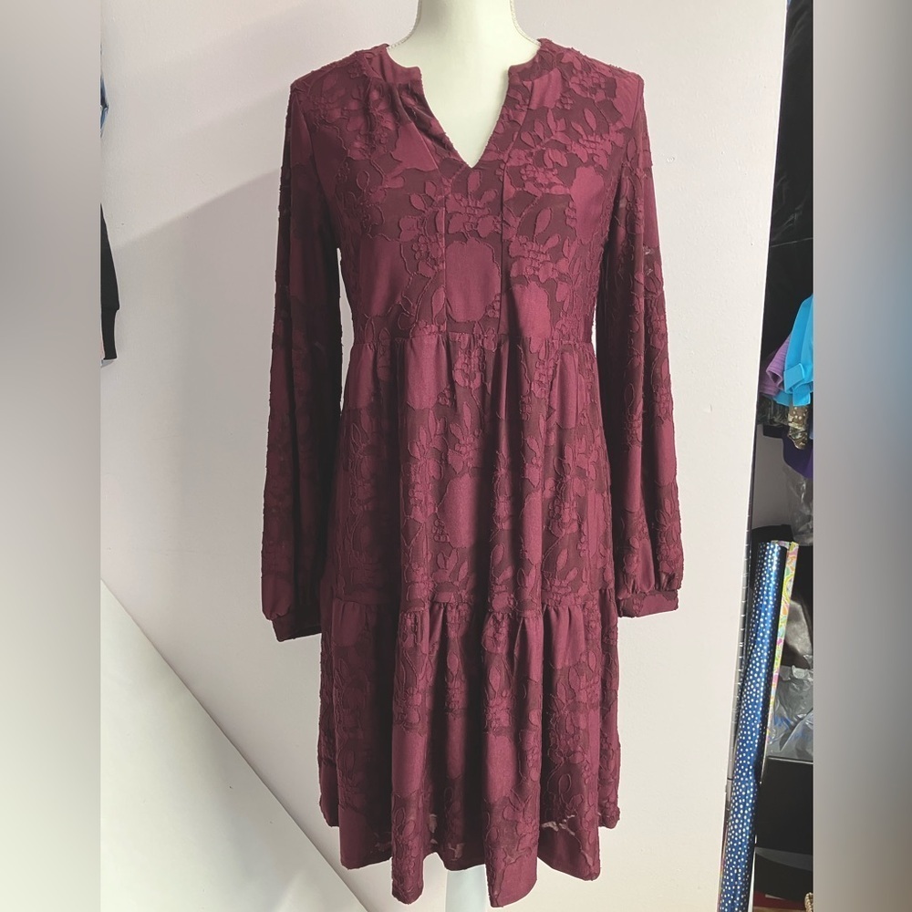 Women’s Tiered Dress, S, Pullover, Floral/Petal, Cottagecore, Perceptions